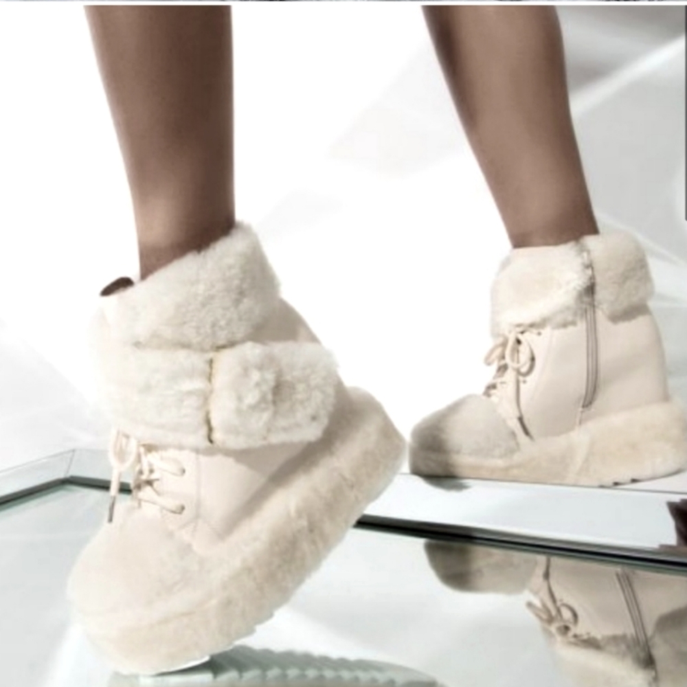 Anthony Wang WTF Shearling Sheepskin Fur leather wedge platform boots Booties